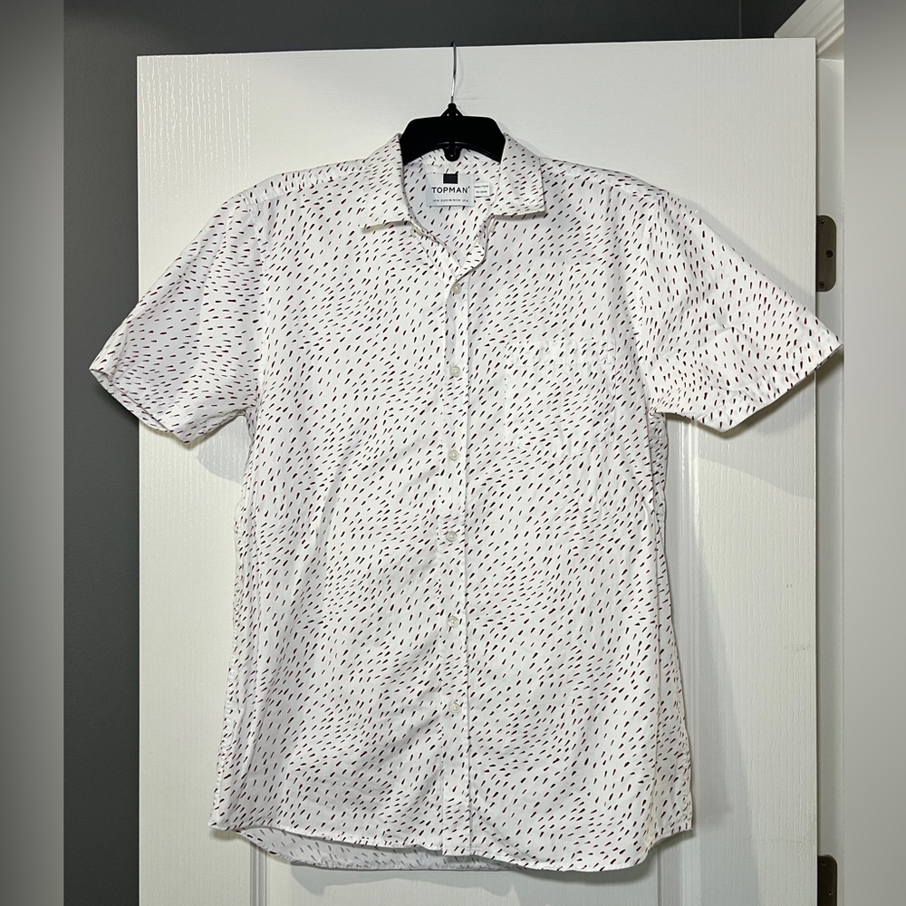 Topman‎ Short Sleeve Button Down Dress Shirt - White Size Medium